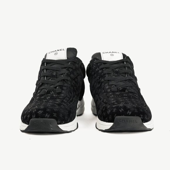 Chanel 22A Black Printed-CC-Logo Suede Low-Top Sneakers - Picture 2 of 15